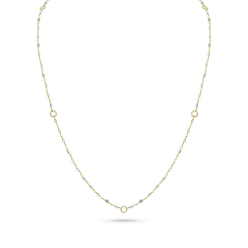 Dominique Cohen 2mm gemstone beads delicate chain necklace, in aquamarine and 18k yellowß gold <span class='visuallyhidden'>Call, text 323-404-2959 for shopping help.</span>